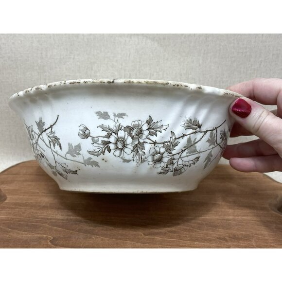 Antique Ironstone C H Tunstall Garfield Serving 9 Inch Bowl Brown Transferware - Picture 4 of 12